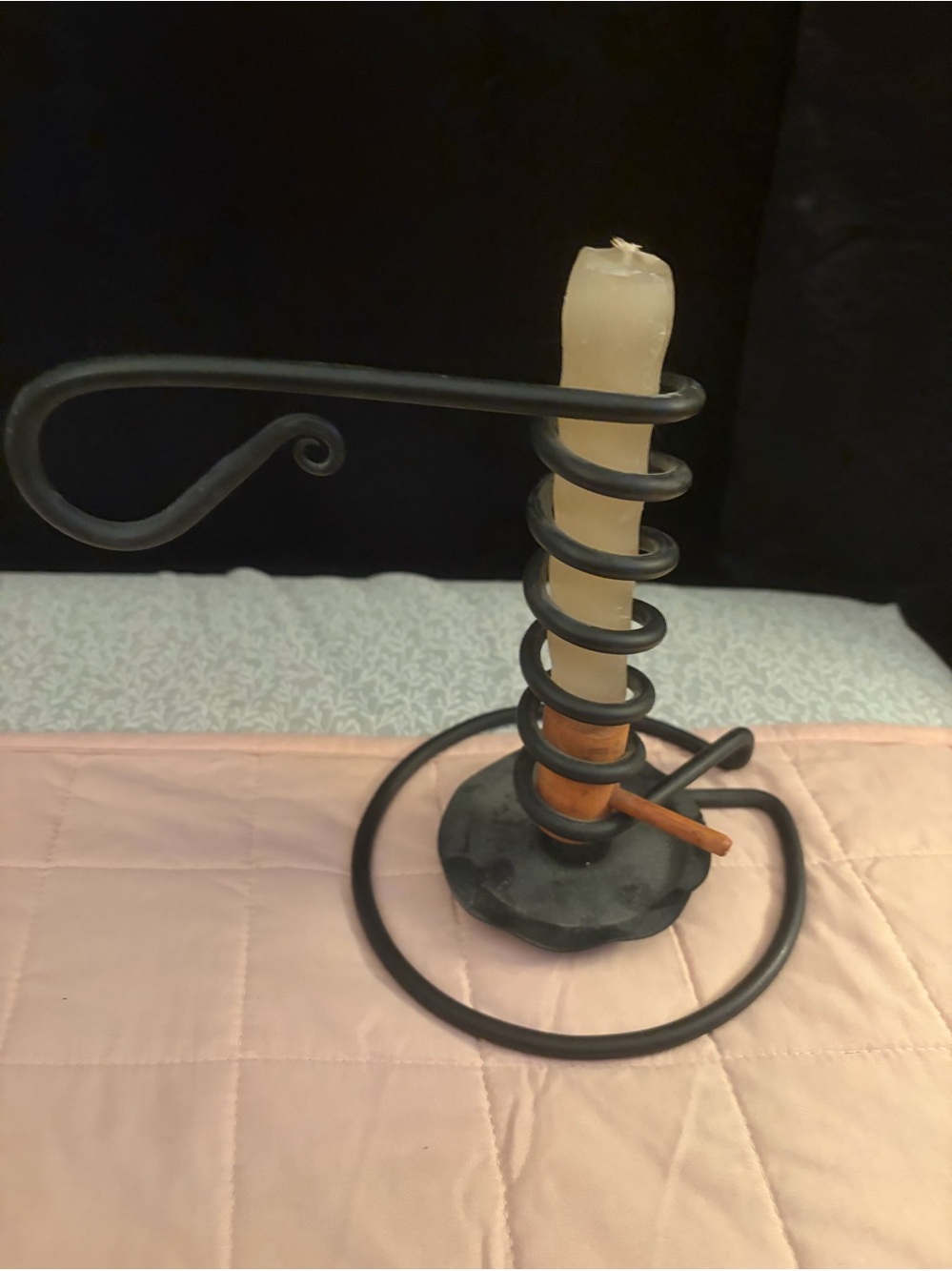 Black Spiral Metal courting Candle Holder with Cream Taper Candle